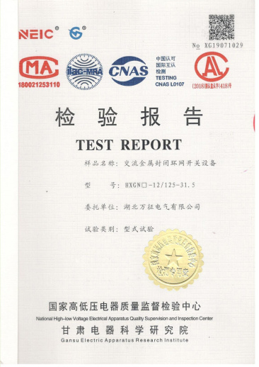HXGN口-12/125-31.5交流金屬封閉環(huán)網開關設備檢驗報告